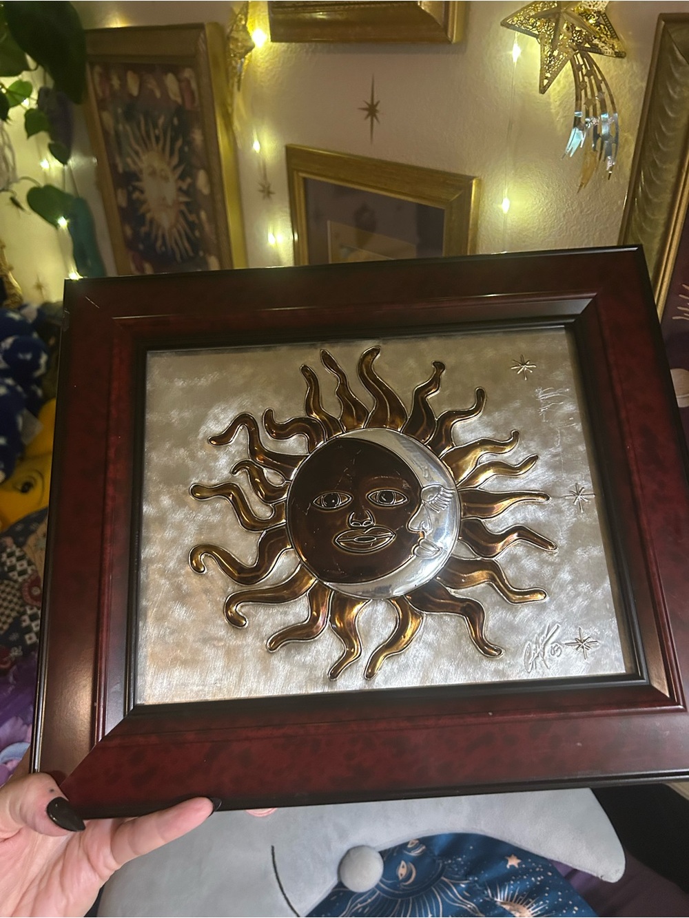 Two-Tone Sun & Moon Mixed Metal Wall Art in Gold and Silver Finish